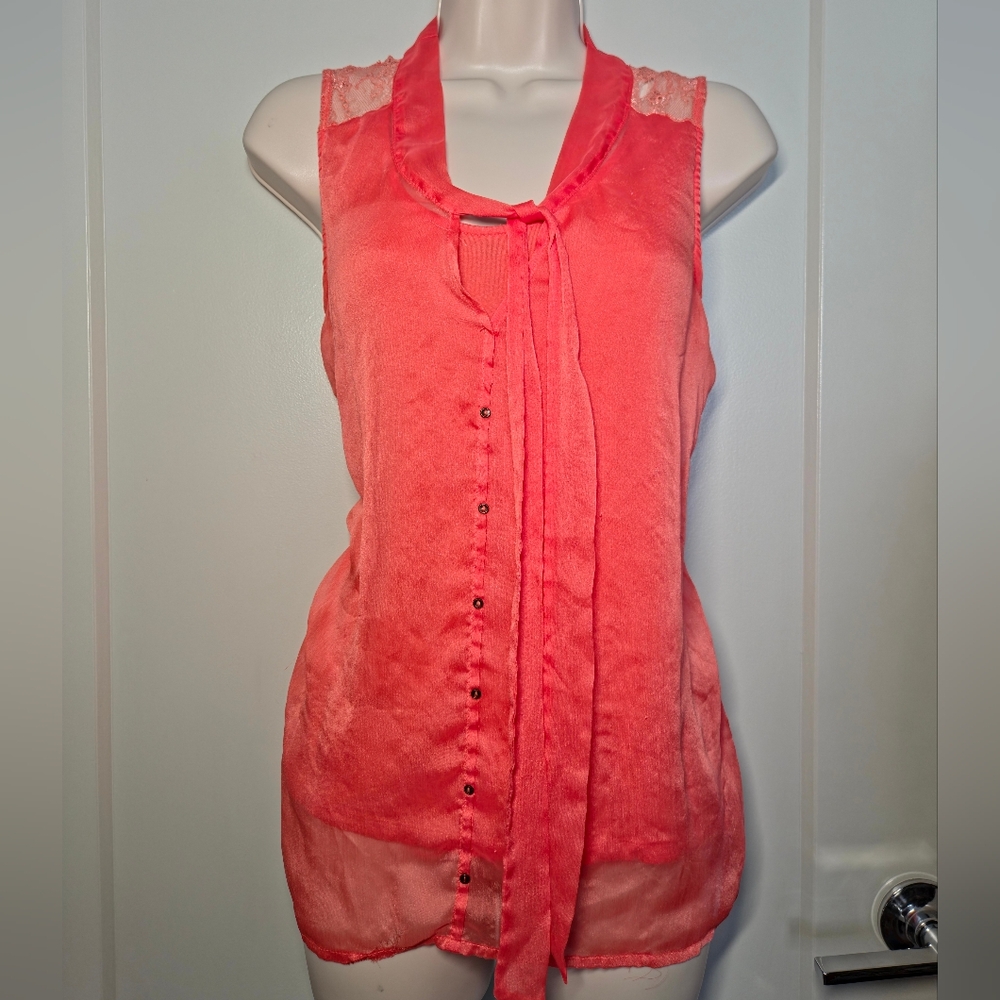 The Limited Coral Pink Sleeveless Button-Front Blouse with Lace Back